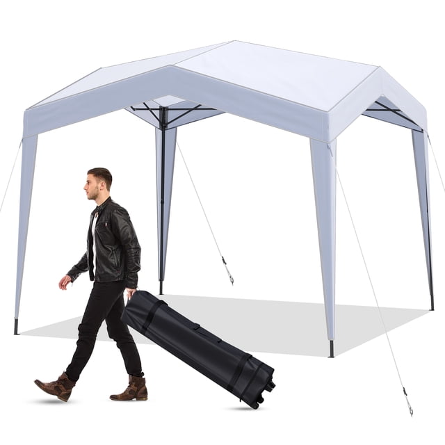 Patiojoy Abri à Montage Instantané 10 X 10 Pi avec Sac à Roulettes Portable, 8 Piquets, 4 Cordes Coupe-Vent