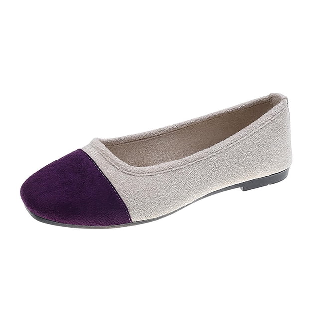 Casual Shoes For Women, Color-Block Canvas Slip-On Flats with Round Toe and Soft Sole for Spring and Summer, Large Sizes Available