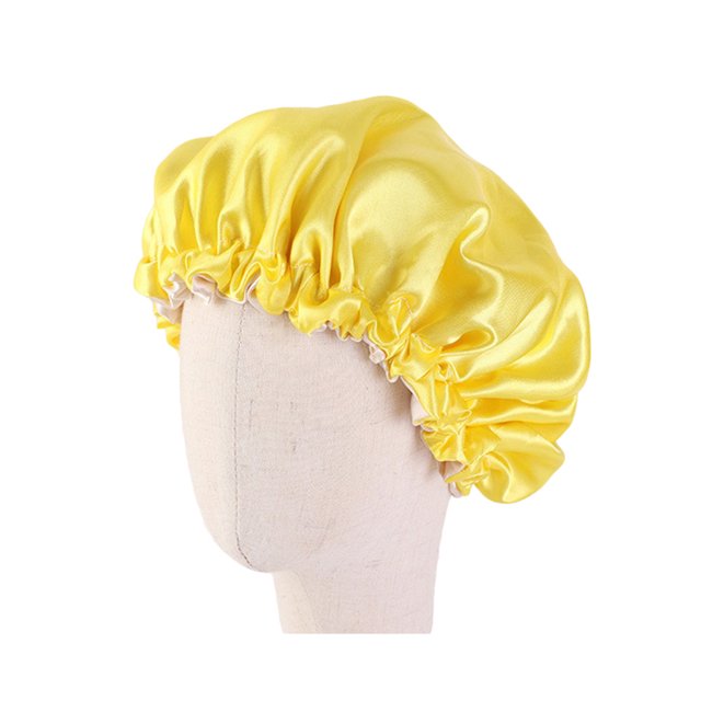 Kids Double Layer Sleeping Elastic Sleeping Hat Adjustable Sleeping Head Cover (Yellow)