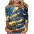 thumbnail image 2 of QIPOPIQ T-Shirts Décontractés pour Femmes Manches 3/4 Col Rond Tunique Mignonne Hauts Basiques Blouses Coupe Ample Chandail en Liquidation, 2 of 5