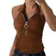 thumbnail image 1 of Timegard Womens Tank Top Ribbed Lapel V Neck Zipper Slim Comfy Sleeveless Going out Tee Summer Fashion, 1 of 5