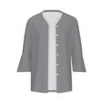 thumbnail image 4 of VKOYWKM 3/4 Length Sleeve Womens Tops Trendy Eyelet Embroidery Tees Button Down V Neck Pullover Tops Solid Color Ruffle Bell Sleeve Tunic Blouses, 4 of 5