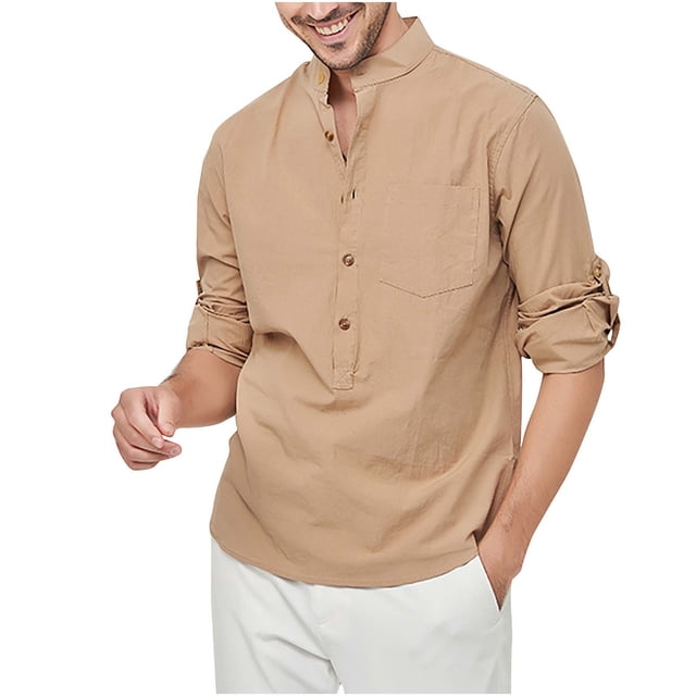 Chemise à Manches Longues pour Hommes Homme Décontractée Col Rabattu Chandail à Boutons Manches Longues Mode Décontractée Lin Semblable au Coton Chemises à Manches Longues pour Hommes