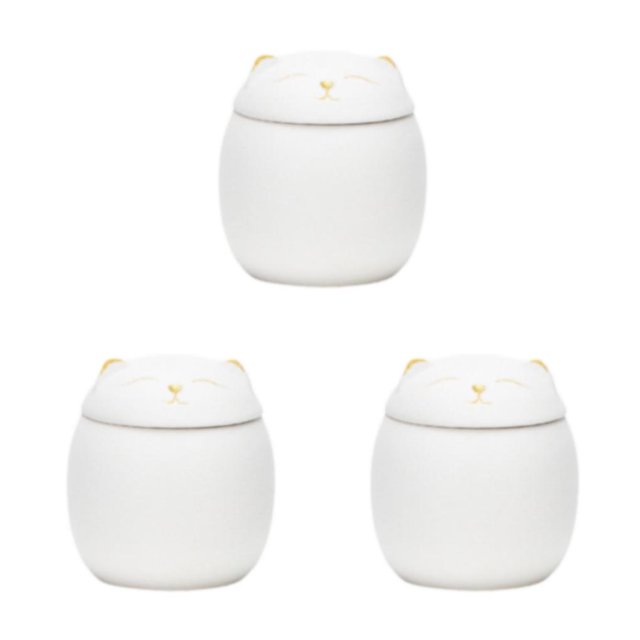 Baohd Large Capacity Ceramic Canisters Cute For Wide Application Sturdy And Durable Ceramics Cat Form Ceramic Tea Jars white 150ml 3Set