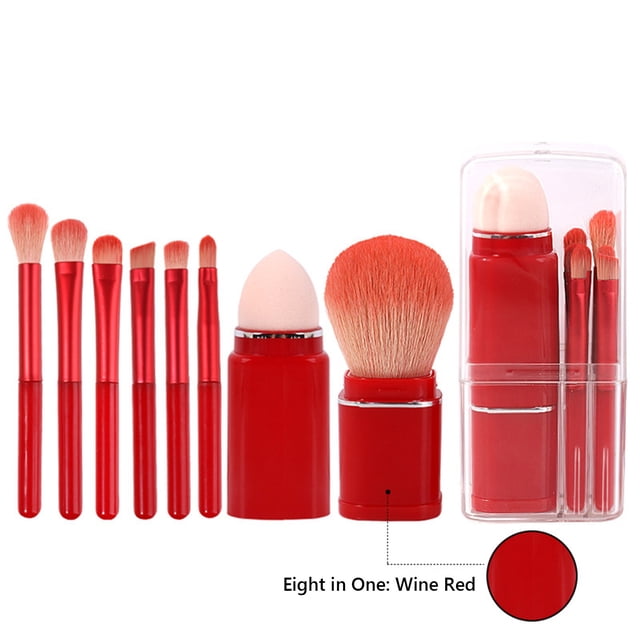 Aursykel Mini Portable Retractable Makeup Brush Set 8pcs Includes Blush Brush and Eye Shadow Brush Quality Brush Kit for Daily Applications Easy to Use and Stick Powder for Natural Look