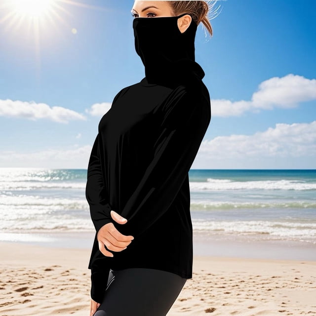 Ovbmpzd Womens Tops Trendy Sun Protection Black Long Sleeve Solid Breathable Tees Ladies Blouses XXXXXL