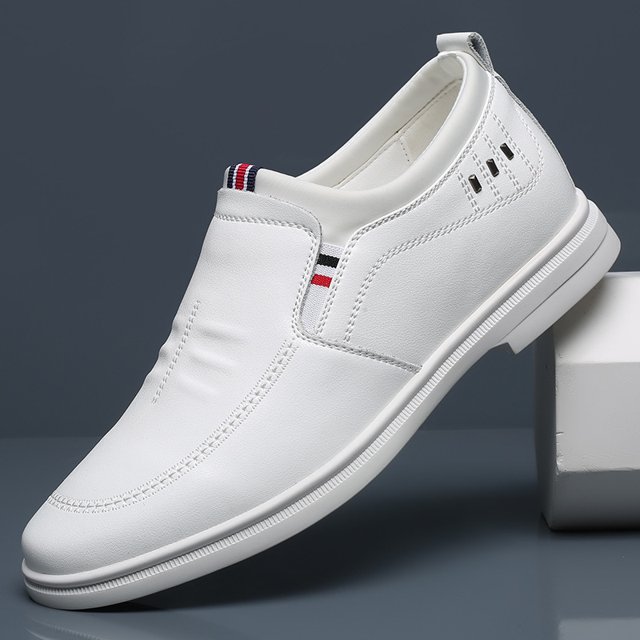 Summer White Shoes Genuine Leather Korean Style Spring and Autumn Men's Invisible Inner Height Increasing Men's Shoes Business Casual Leather Shoes for Men