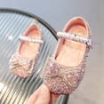 thumbnail image 4 of Princess Shoes for Girls Rhinestone Bowknot Pearl Blingbling Square Close Toe Soft Sole Non Slip Comfortable Dance Wedding Party Spring Summer Flats for 15 Months-7 Years Pink, 4 of 7