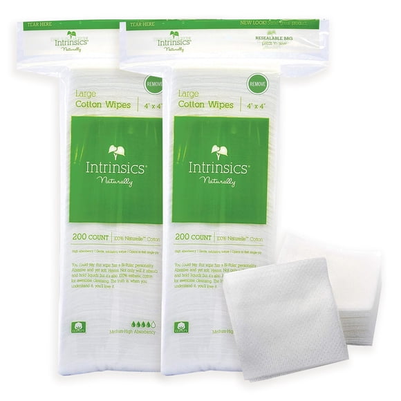 Intrinsics Large Cotton Face Pads â?? 4" x 4", 8-Ply 100% Cotton Makeup Remover Pads- 2 Pack (400 Count)
