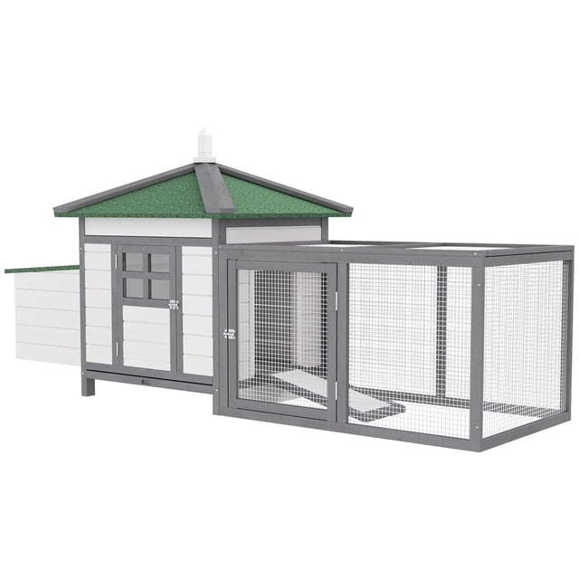 PawHut 77" Chicken Coop Hen House Rabbit Hutch Poultry Cage Pen Outdoor Backyard with Nesting Box Run White and Dark gray
