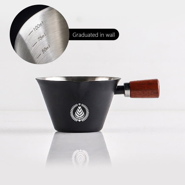 Kbndieu Stainless Steel Measuring Cup Italian Measuring Cup Wooden Handle Coffee Shot Glass Ounce-Marked Extraction Cup Stainless Steel Scale Cup Kitchen & Dining