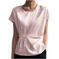 thumbnail image 1 of Plebaso Chemises Habillées pour Femmes Col Rond Manches Courtes Haut Décontracté Chemises Froncées Élégantes Blouses d'Été, 1 of 3