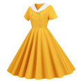thumbnail image 2 of B91xZ Robes pour Femmes Manches Courtes Décontractées Amples Robe Midi Boutonnée avec Poches, Jaune P, 2 of 4