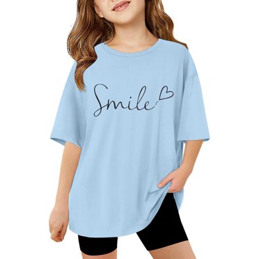 2025 Hauts pour Filles, T-Shirts et Chemises Enfants Filles T-Shirt Imprimé Manches Courtes T Fille Camisoles Chemises Hauts Surdimensionnés Hauts de Danse pour Filles Décontracté Col Rond Basique