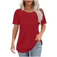 thumbnail image 1 of Yanlir T-Shirt Décontracté pour Femme à Col Rond Uni à Manches Courtes, Hauts de Mode Printemps et Été 2025, T-Shirt Basique Doux à Col Rond, Vêtement Léger pour le Travail et la Plage (Rouge,), 1 of 6