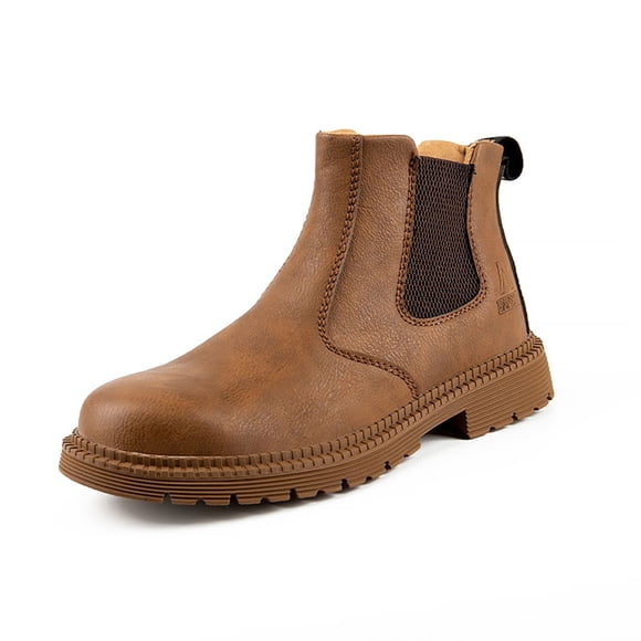 WEAIXIMIUNG Mens Boots Black Couples All Seasons Fashion Leather Knob Thick Soled Labor Protective Shoes Boots Men's and Women's Work Shoes