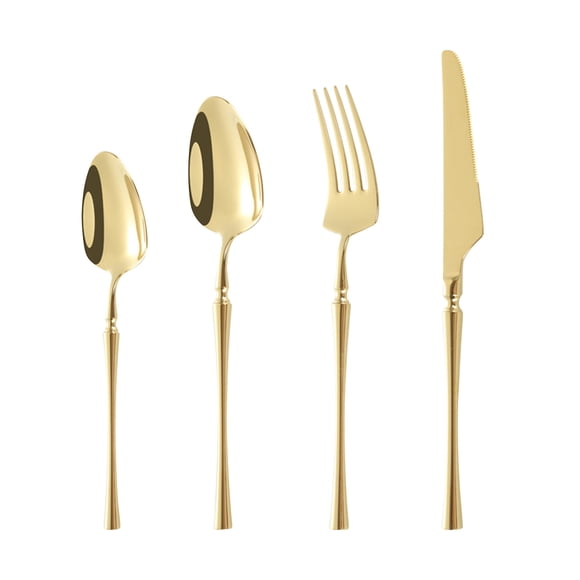 4 Piece Stainless Steel Flatware Set with Steak Knife Fork Spoon and Salad Fork Ergonomic Handle Cutlery Set for Dining Dishwasher Safe Silverware for Home Kitchen Restaurant Use Tableware Utensils