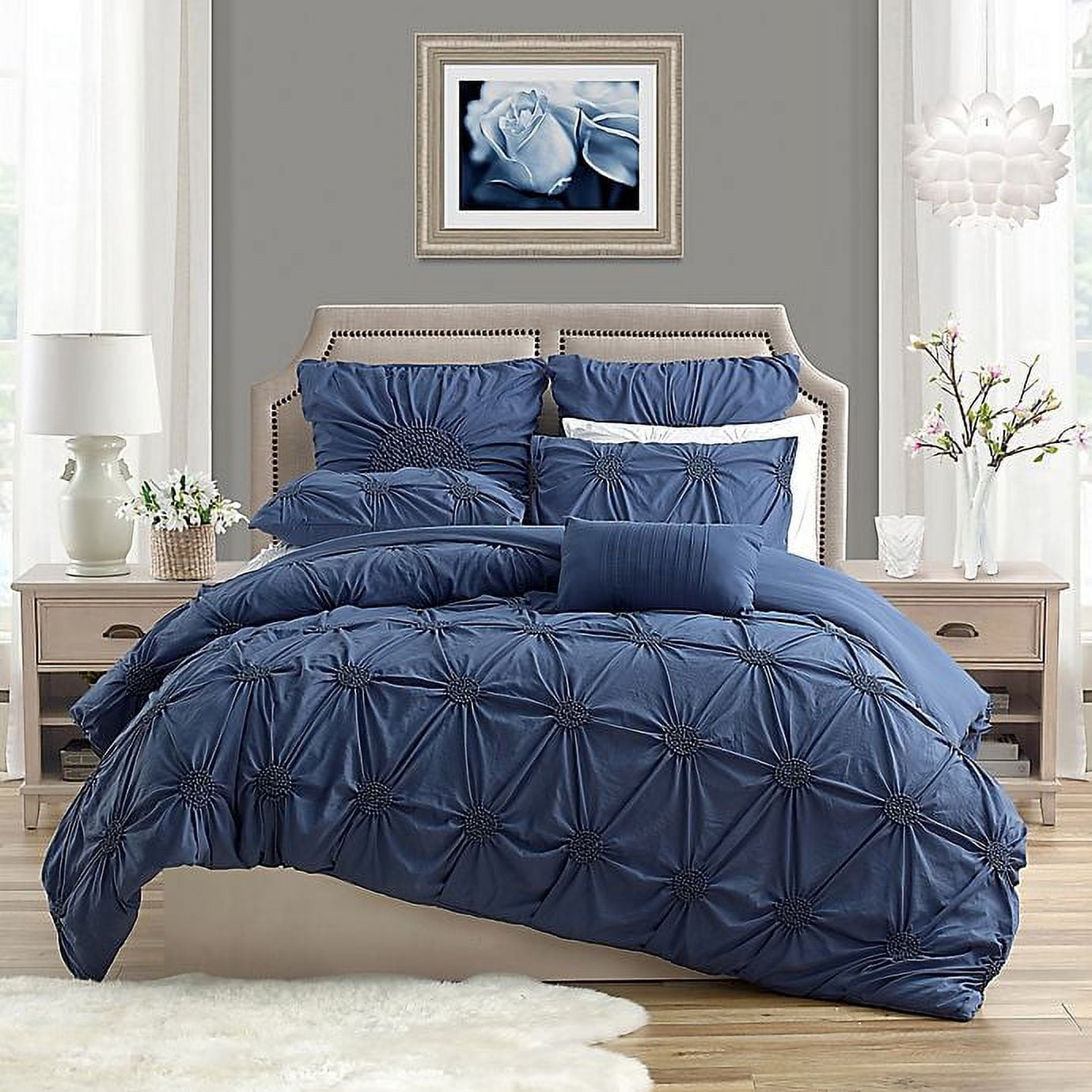 Ensemble de housse de couette de luxe à fleurs froncées de haute qualité