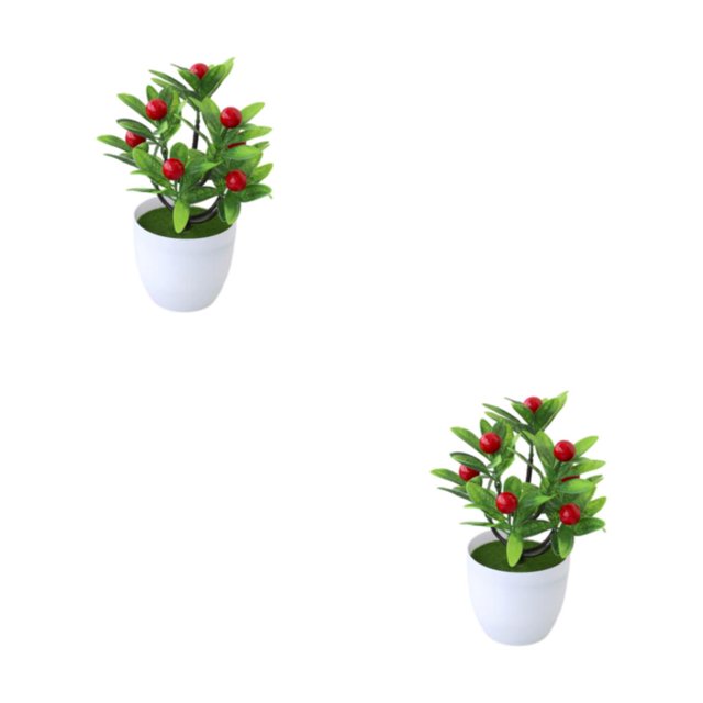 Youkk Stylish Ambience False Plants Collection Materials Artificial Potted Plants Big Red Fruit 2Set