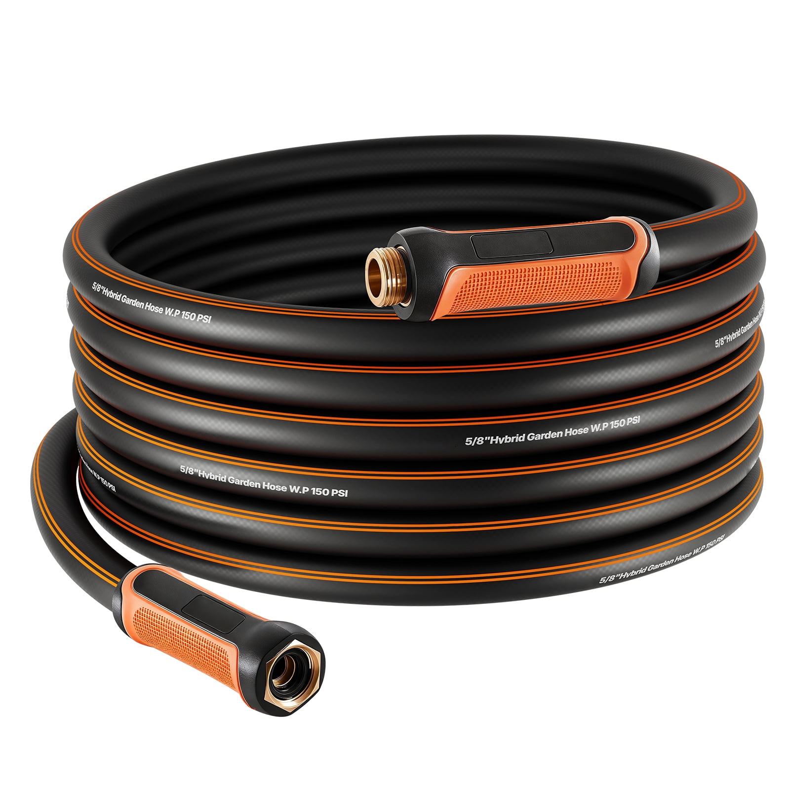 KFFKFF Garden Hose, 50 ft 5/8" Heavy Duty 4-Layer Rubber Water Hose, 150PSI Working & 600PSI Burst, Flexible