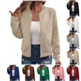 thumbnail image 2 of iHPH7 Vestes Légères pour Femmes Vestes pour Femmes Décontractées Veste Texturée Femme Mode d'Automne Veste de Baseball Veste à Col Montant Femme Veste à Fermeture Éclair Kaki G, 2 of 6