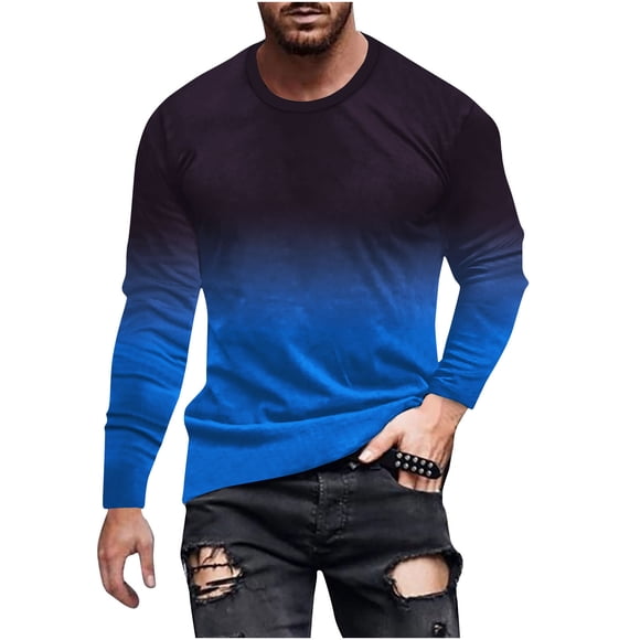 XZNGL Mens Sleeveless T Shirts Mens Gradient Color T-Shirt 3D Non Positioning Printing Long Sleeved Round Neck Casual T-Shirt Top Blouses Mens Cotton T Shirts Summer T Shirts for Men