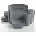 thumbnail image 2 of Gibson Home Ensemble de 16 Pcs d'Assiettes Modernes Carrées en Mélamine Gris (Lot de 2), 2 of 7