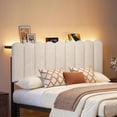thumbnail image 1 of Pinmoco Tête de Lit Rembourrée Format Grand avec Tablette de Rangement, Station de Recharge Type‐C et USB, Lumières DEL, Velours Rayé Beige Moderne, Tête de Lit Seulement, 1 of 11
