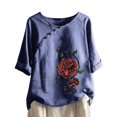 thumbnail image 1 of CHUANK Hauts pour Femmes en Solde à Moins de 10$ Hauts Décontractés Printemps Été Manches Longues en Coton Lin Imprimé Graphique Pissenlit Col Rond Blouses Vintage Grande Taille, 1 of 6