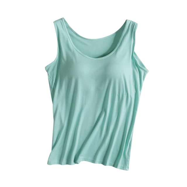 cfhntfmh Tank Tops with Built in Bras Womens Crew Neck Sleeveless Shirts Solid Color Workout Yoga Basic Blouse Tees