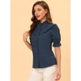 thumbnail image 3 of INSPIRE CHIC Women's Stand Collar Button Down Ruffle Neck Blouse Top, 3 of 5