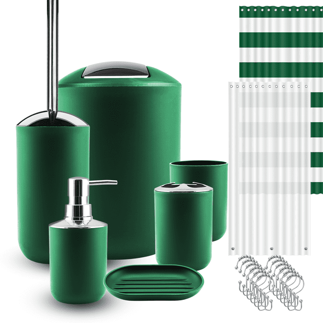 Clara Clark Bathroom Accessory Set, Hunter Green Bathroom Décor with Toothbrush Holder Set, Bathroom Curtains Shower Set