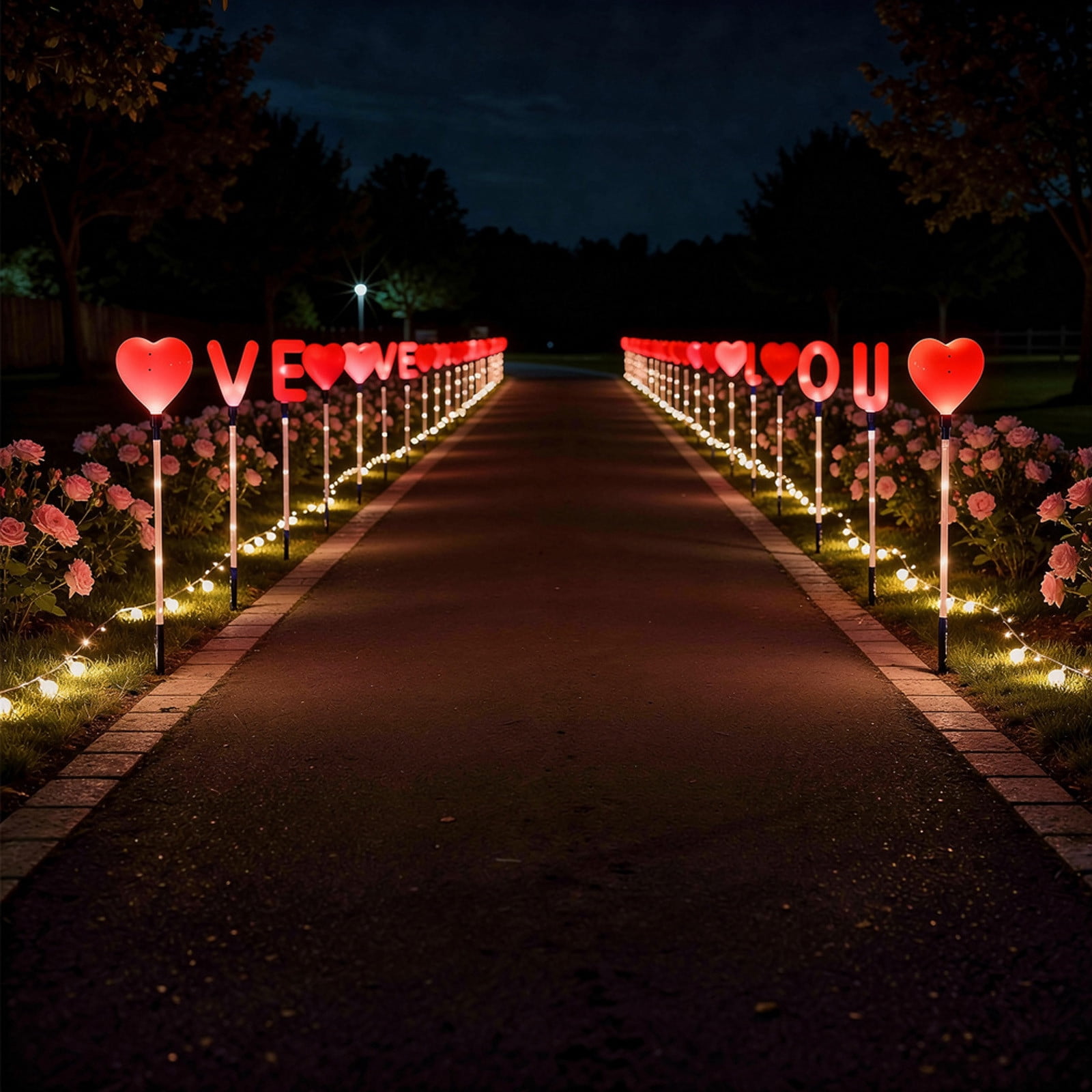 EGNMCR Valentine Day Decorations, LED Valentines's Day Solar Lights Valentines's Day Classic Shape Elementals Holiday Outdoor Garden Yard Decoration One Tow Six Plastic Holiday Solar Lights