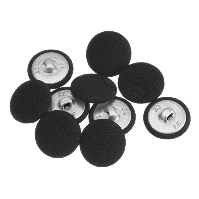 Unique Bargains 10pcs 32L Fabric Cloth Covered Button 20mm Round Metal Shank Sewing Buttons for Suits Dress Blouses, Black