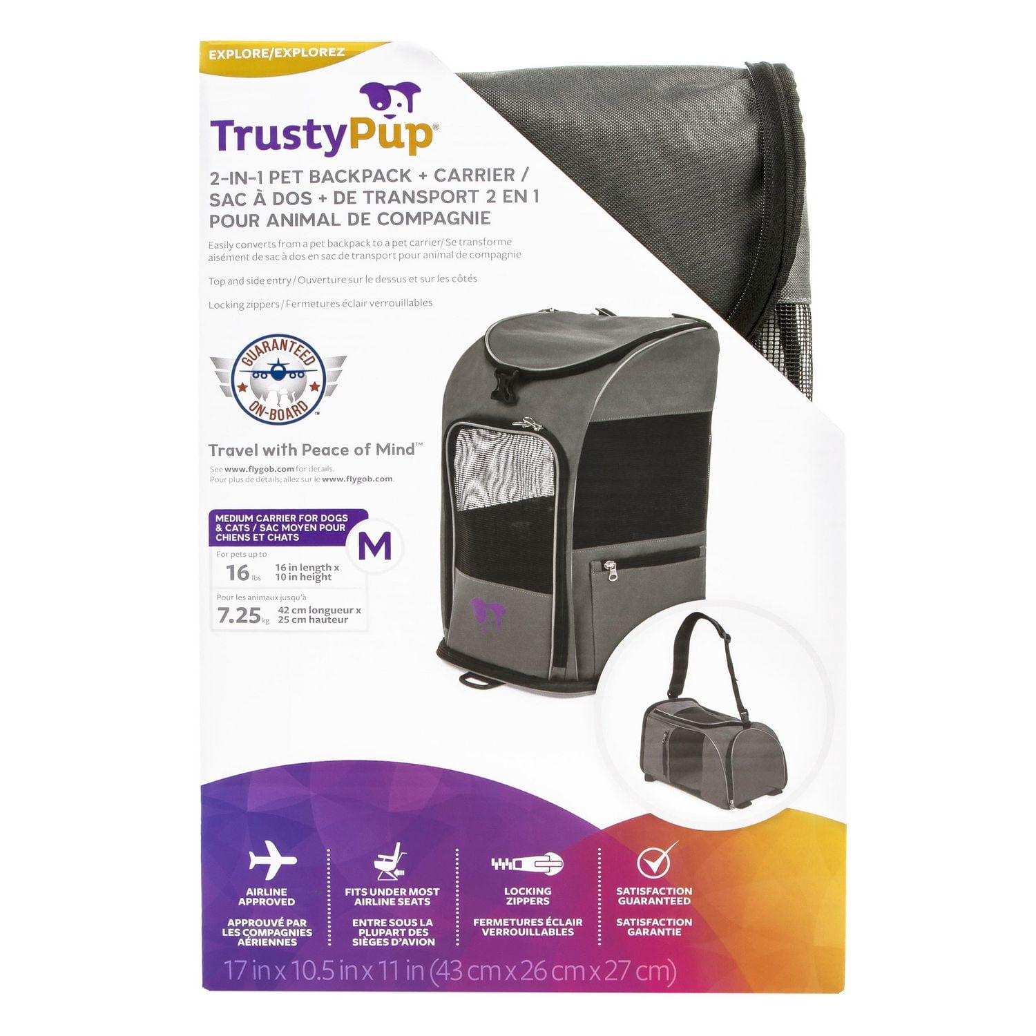 TrustyPup Sac à dos de voyage 2 en 1 pour animaux de compagnie