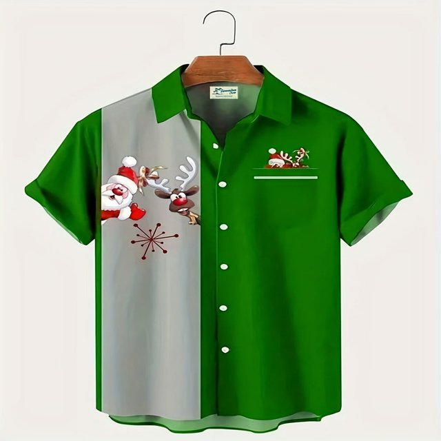 Men‘s Creative Christmas Stitching Striped Shirt With Pockets