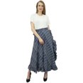 thumbnail image 4 of Phagun Women's Check Printed Self Belt Cotton Navy Blue Ruffled Wrap Skirt, 4 of 6