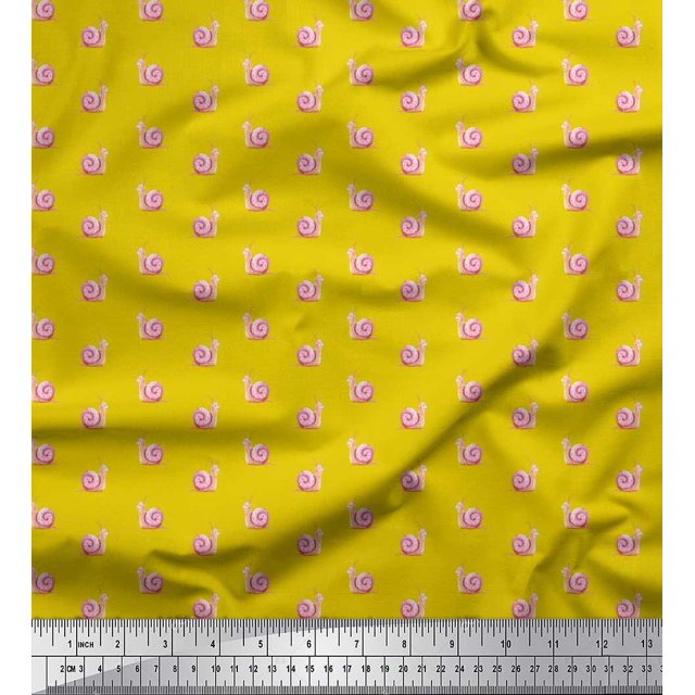 Soimoi Poly Georgette Fabric Snail Insects Print Sewing Fabric Yard 42 Inch Wide