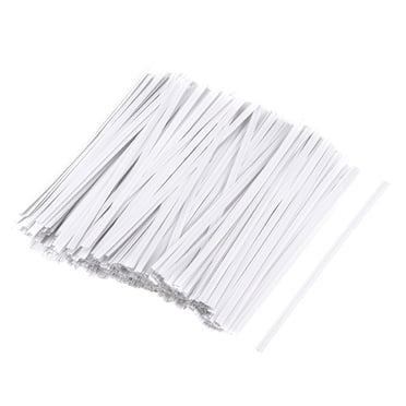 Uxcell 200Pcs Long Strong Paper Metallic Twist Ties for Tying Bread Candy Cookies Gift Bags Arts Crafts Ties White 3.94"