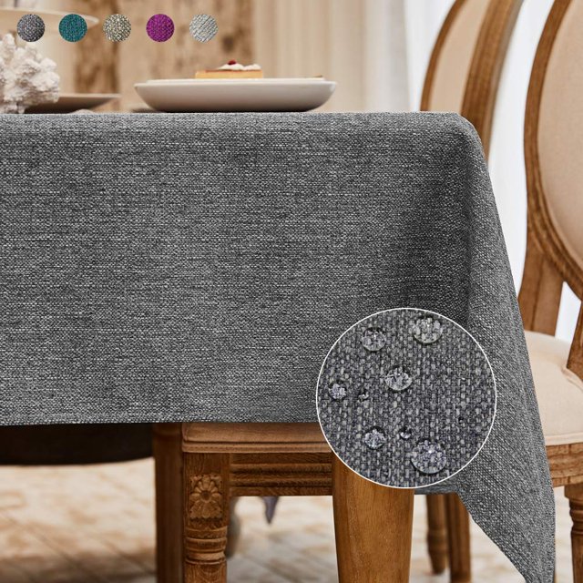 BALCONY & FALCON Water Resistant Faux Linen Tablecloth, 55'' x 71'', Gray, Outdoor Dining, Tablecloth