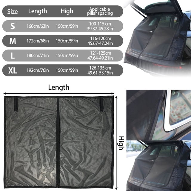 Car Tailgate Mosquito Net Magnetic Car Tailgate Awning Nylon Rear Windshield Sunshade Rear Tent Sunshade Screen Trunk Privacy Protection Mesh Curtain with Two-way Zipper for SUV