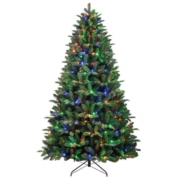 Holiday Time Sapin de Noël artificiel vert Amherst Pine avec éclairage préinstallé Sure-Lit Pole™ de 2,1 m, vert, décoration de fête intérieure