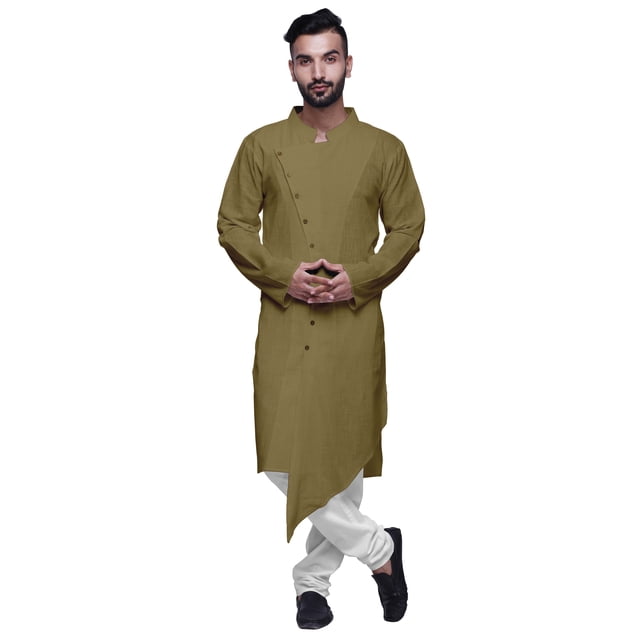 Atasi Kurta pour Homme en Satin de Coton, Col Chinois Uni, Kurta Long pour Homme