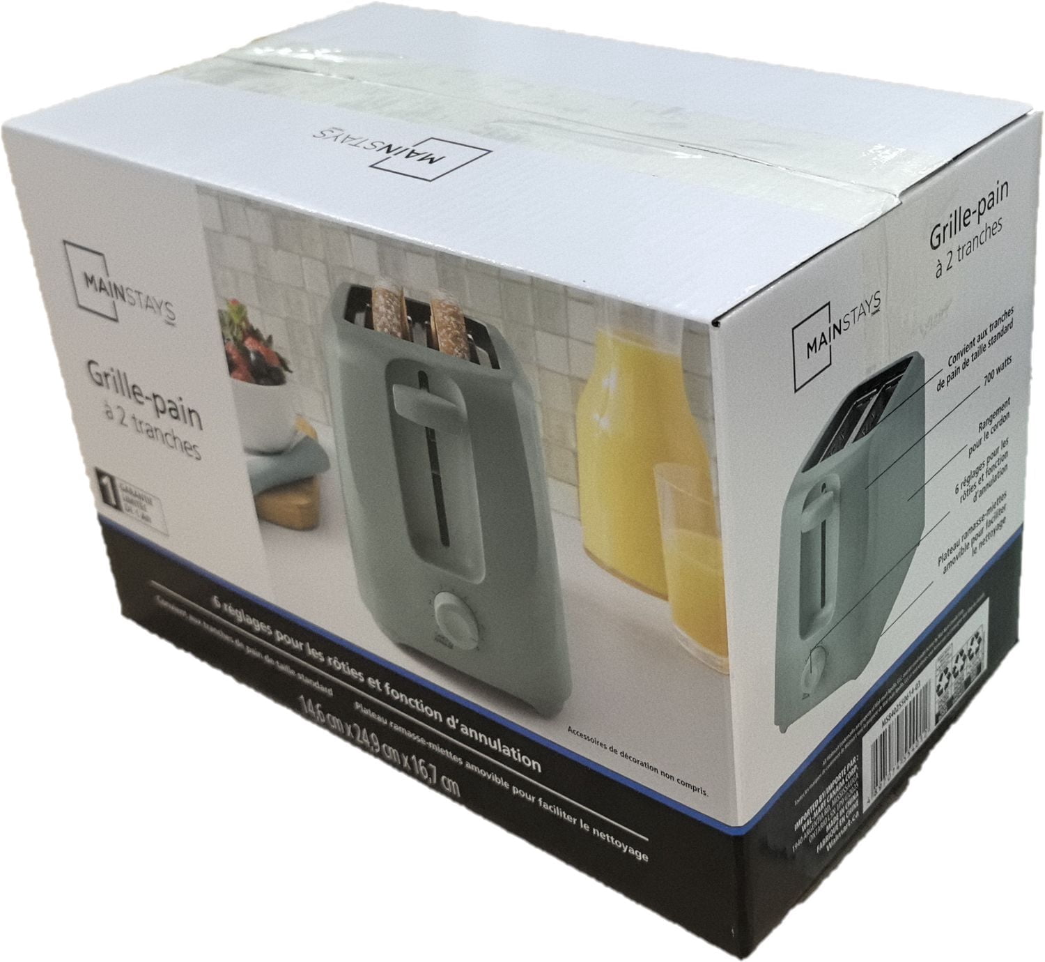 Mainstays 2-Slice Toaster with 6 Shade Settings and Removable Crumb Tray