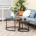 thumbnail image 2 of HOMCOM Round Coffee Table Set of 2 Nesting Tables with Metal Frame, Brown, 2 of 10