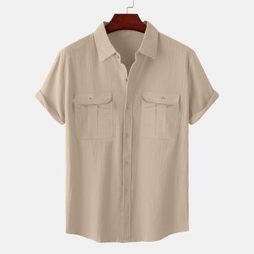 Chemises pour Hommes à Manches Courtes Boutonnées Chemises pour Hommes à Manches Courtes Chemises pour Hommes à Manches Courtes Chemises Hawaïennes Décontractées pour Hommes à Manches Courtes Beige m