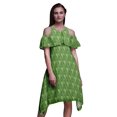 thumbnail image 1 of Bimba Robe Midi à Manches Volantées pour Femmes, Tunique Évasée à Épaules Dénudées, Imprimé Géométrique Vert - Moyen, 1 of 1