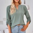 thumbnail image 2 of IROINNID Rabais T-shirt à Manches Longues en Polyester pour Femmes Décontracté Uni à Encolure Fendue T-shirt Ample Haut, Vert, 2 of 7