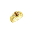 thumbnail image 3 of RYLOS Men's Rings Yellow Gold Plated Silver Rings Classic Designer Style 8X6MM Oval Gemstone & Diamond Ring Tiger Eye Birthstone Rings For Men Size 8, 3 of 7