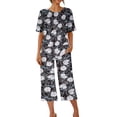 thumbnail image 4 of PEZHADA Ensembles 2 Pcs pour Femmes Ensembles Assortis de Détente Deux Pièces Pantalons en Lin Col Ras du Cou Manches Courtes Hauts Vêtements de Détente Pyjamas Vêtements Tendance Ensemble de Vacances d'Été Gris, 4 of 6